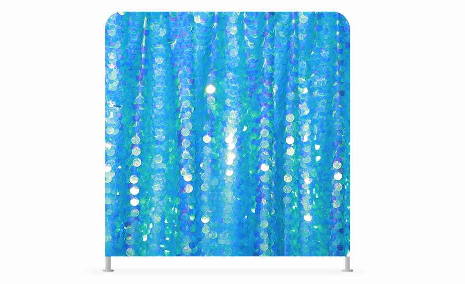 Blue iridescent sequin photo booth backdrop