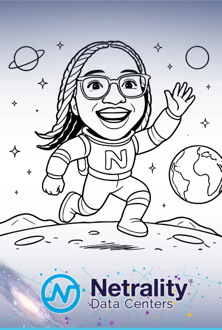 AI Drawbot caricature of a woman as an astronaut for a Netrality Data Centers event