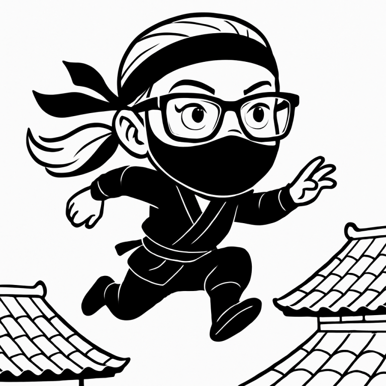 AI Drawbot line-art caricature of a person as a ninja