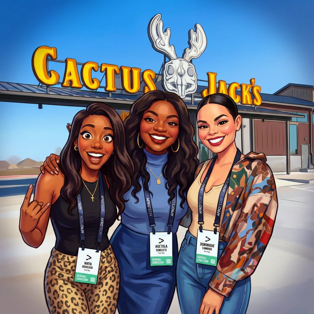 AI caricature of three women at a Cactus Jack's event by Flashbar Activations