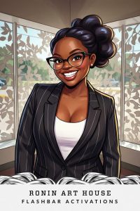 AI caricature of a professional woman from a Ronin Art House event by Flashbar Activations
