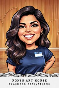 AI caricature of a woman from a Ronin Art House event by Flashbar Activations