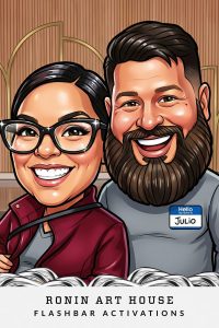 AI caricature of a couple from a Ronin Art House event by Flashbar Activations